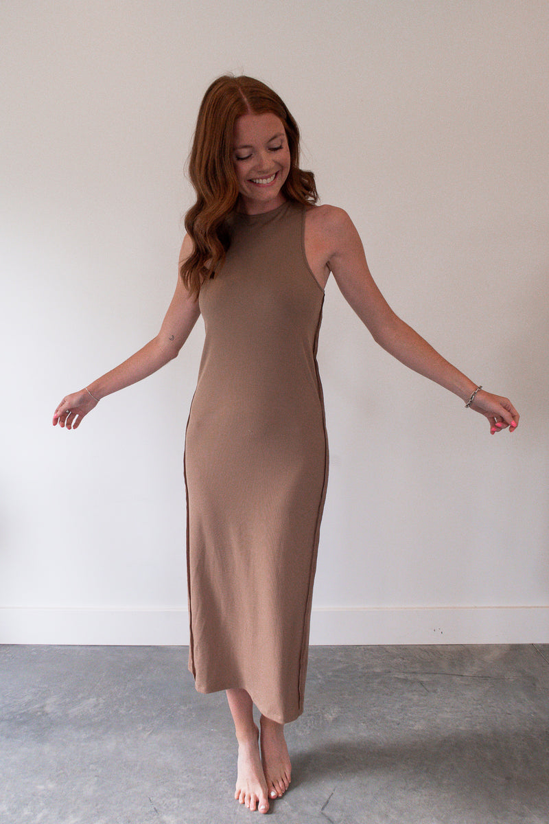 Bali Taupe Ribbed Midi Dress