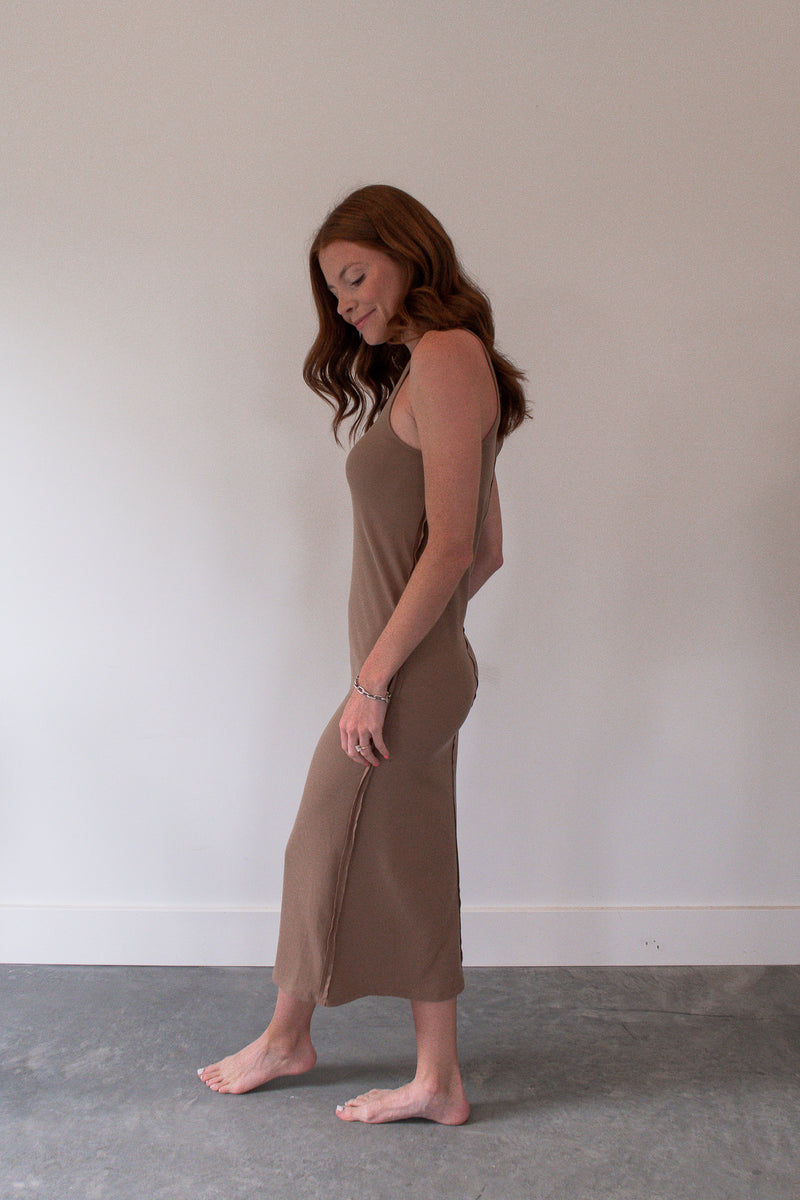 Bali Taupe Ribbed Midi Dress