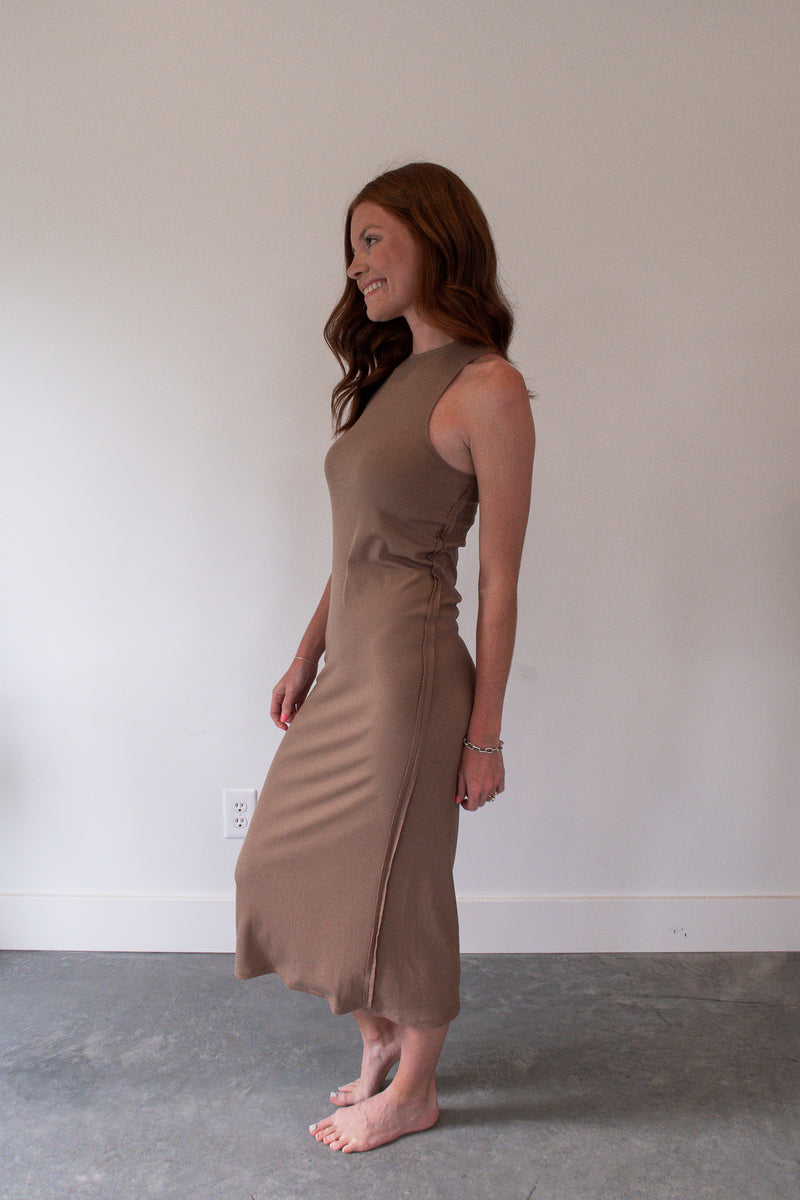 Bali Taupe Ribbed Midi Dress