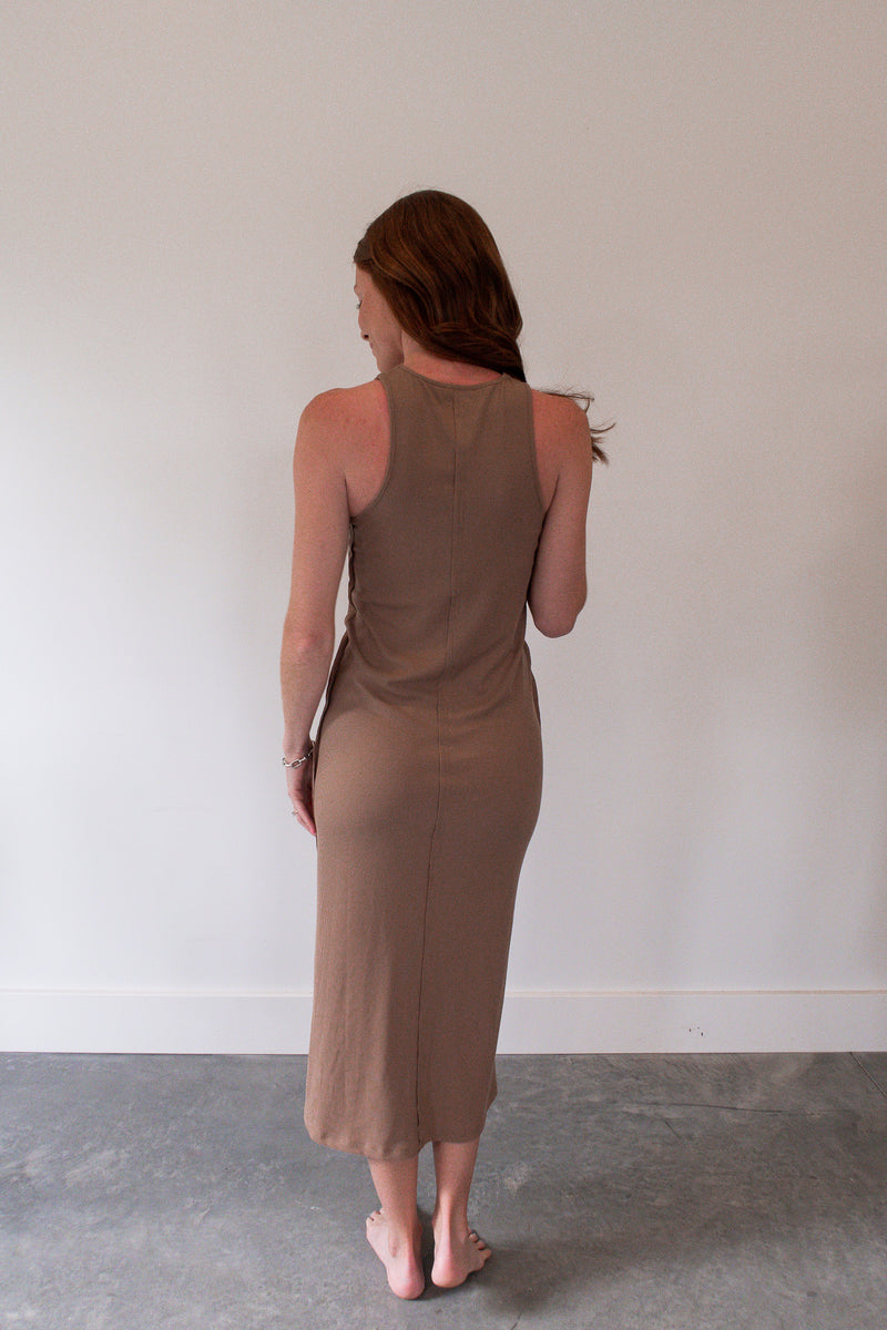 Bali Taupe Ribbed Midi Dress