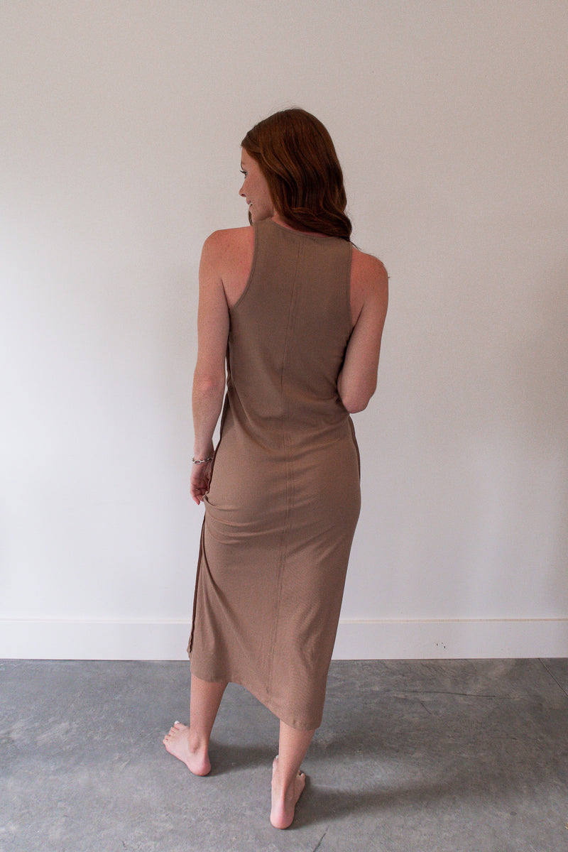 Bali Taupe Ribbed Midi Dress