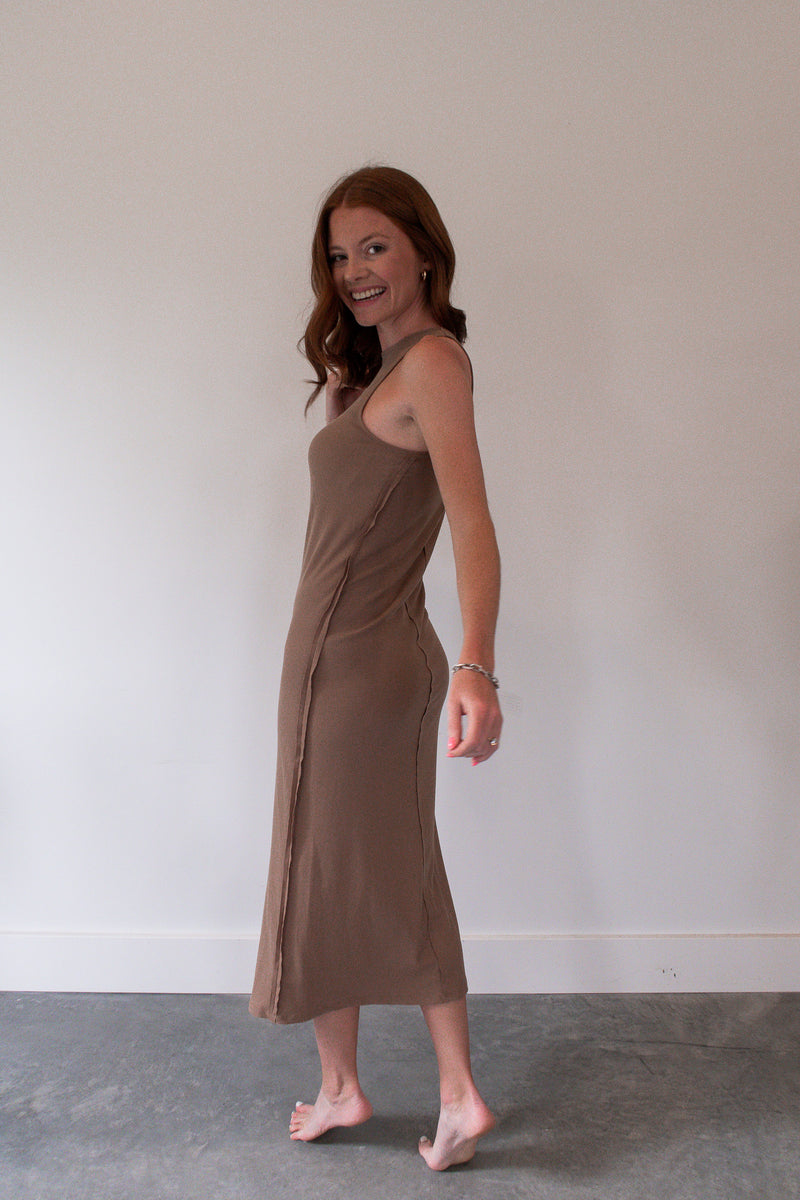 Bali Taupe Ribbed Midi Dress