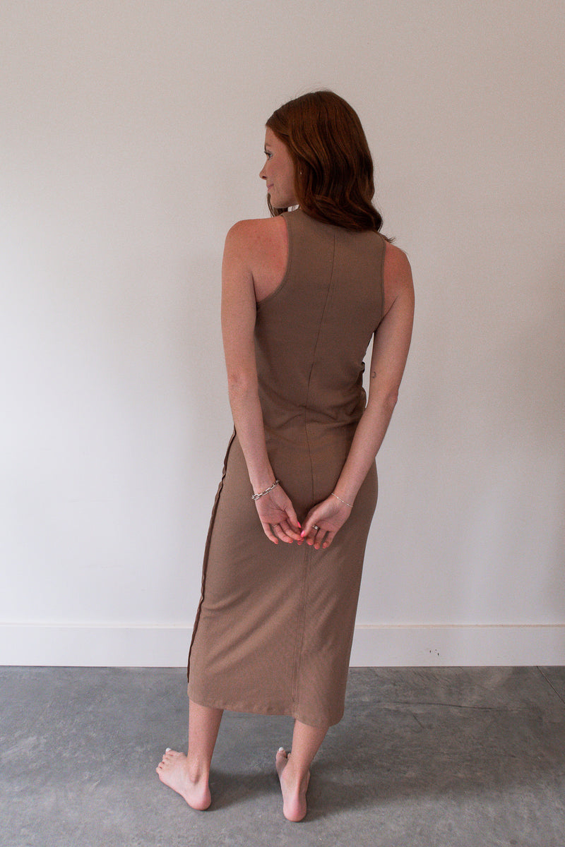 Bali Taupe Ribbed Midi Dress