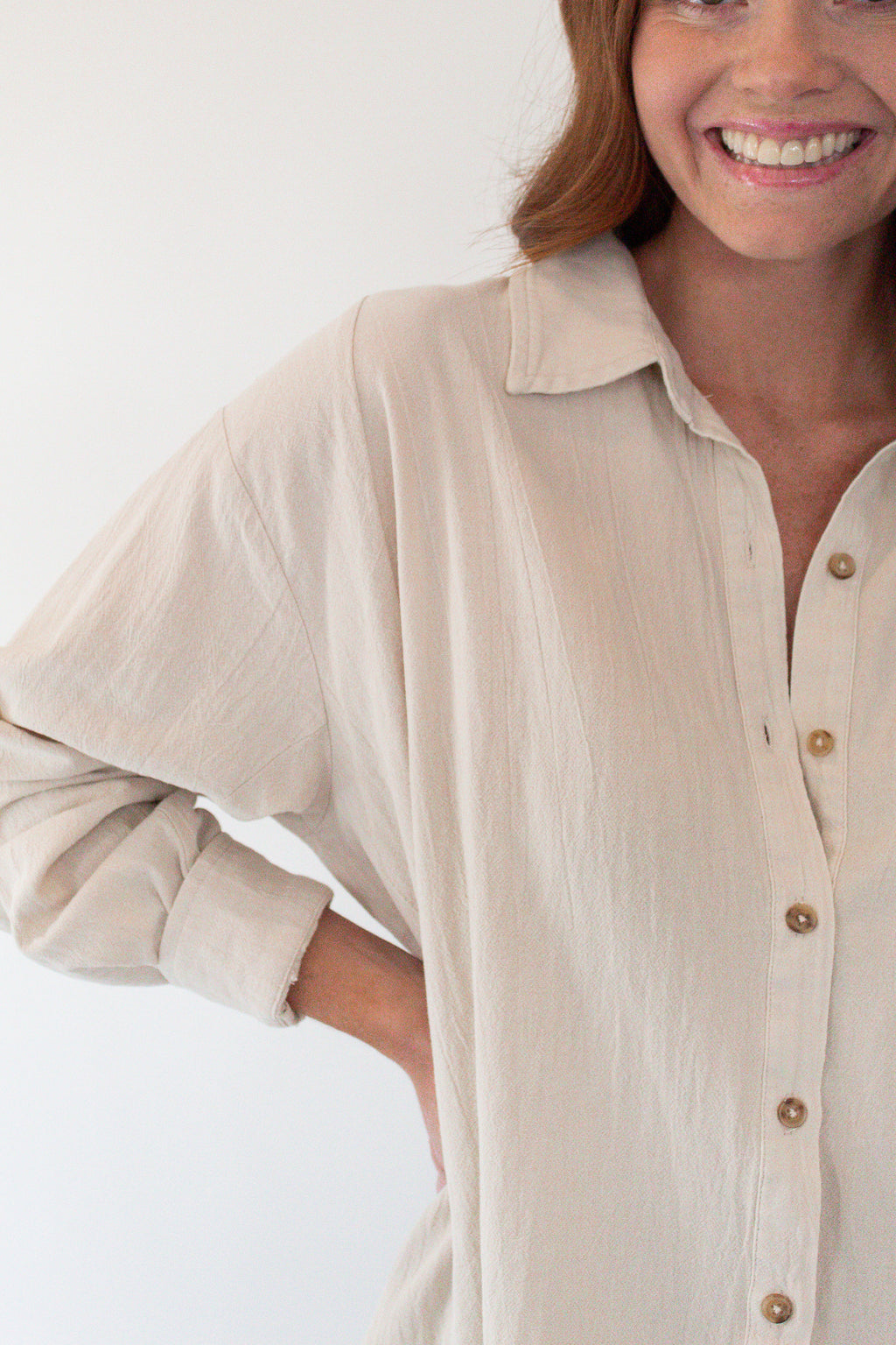 Wesley Cream Textured Button Up