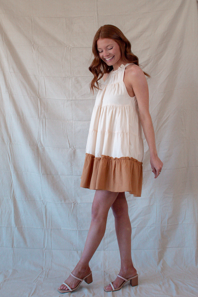 Ivory High Neck Tiered Dress