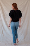 Black Flutter Sleeve Blouse