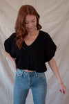 Black Flutter Sleeve Blouse