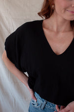 Black Flutter Sleeve Blouse