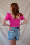 Short Puff Sleeve Knit Crop - Pink