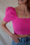 Short Puff Sleeve Knit Crop - Pink