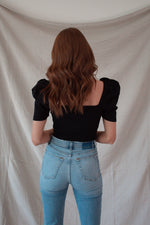 Short Puff Sleeve Knit Crop - Black