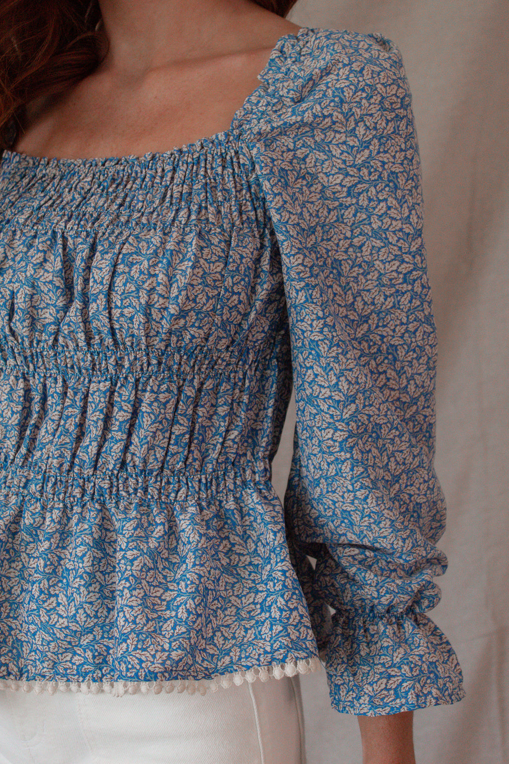 Elliot Blue Printed Smocked Top