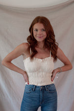 Sandy Cream Ruched Crop Tank