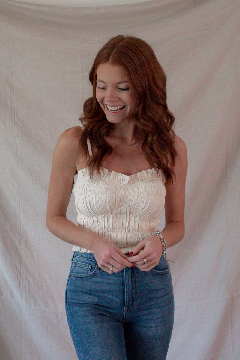 Sandy Cream Ruched Crop Tank