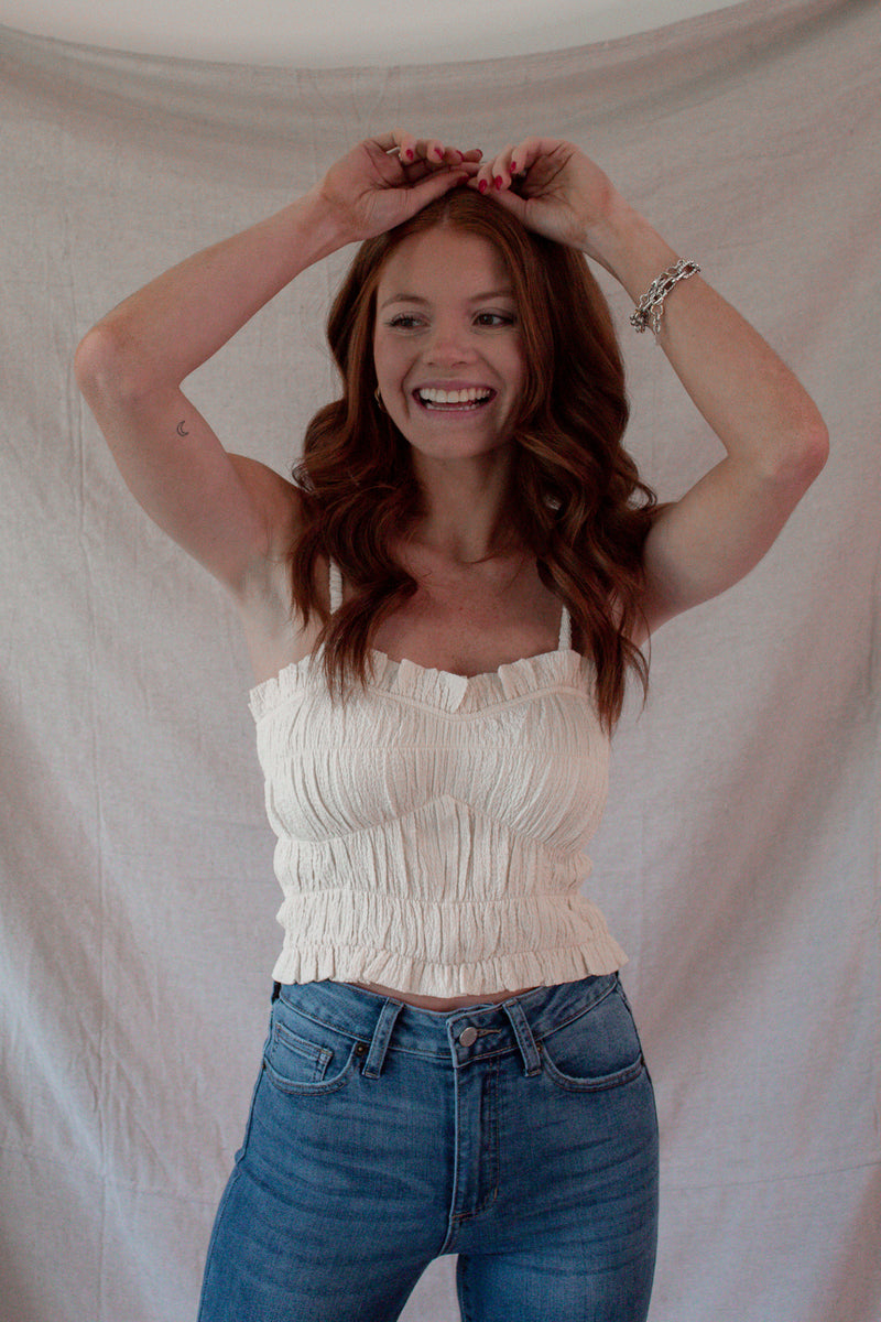 Sandy Cream Ruched Crop Tank