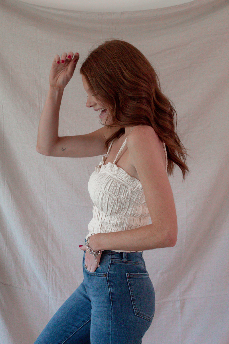 Sandy Cream Ruched Crop Tank