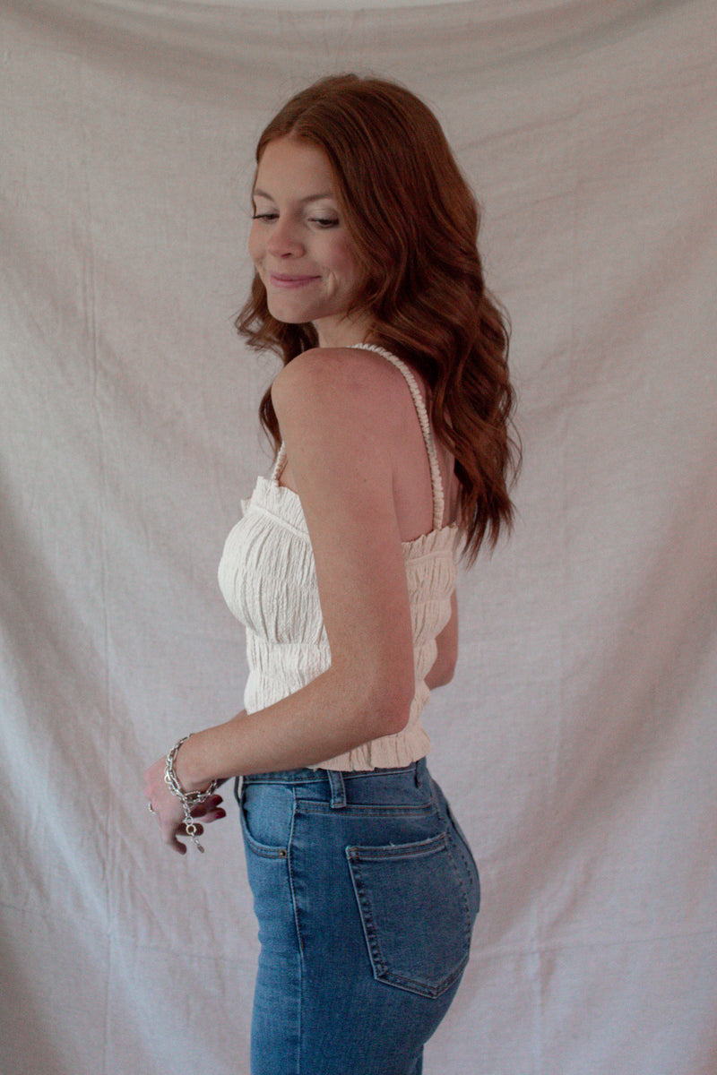 Sandy Cream Ruched Crop Tank