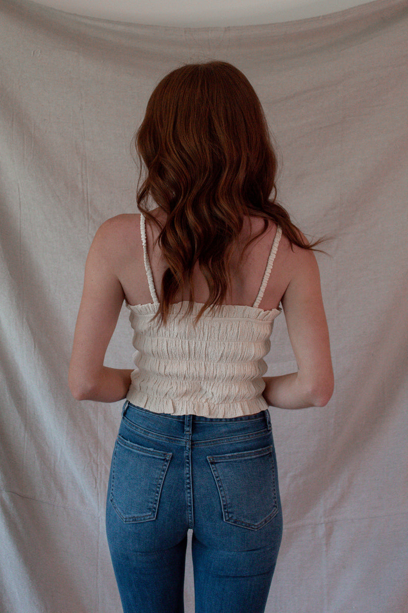 Sandy Cream Ruched Crop Tank