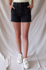 Washed Black Utility Denim Short