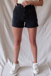 Washed Black Utility Denim Short