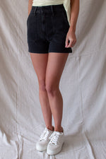 Washed Black Utility Denim Short