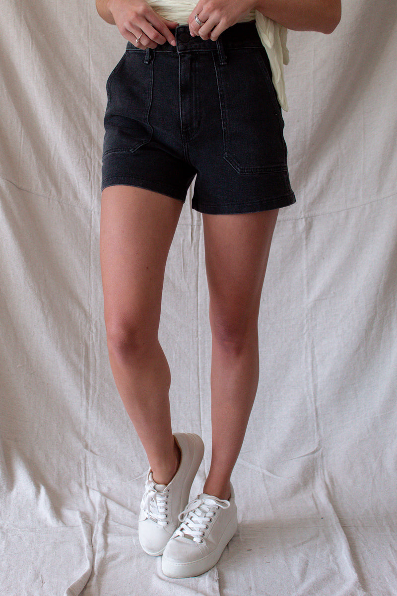 Washed Black Utility Denim Short