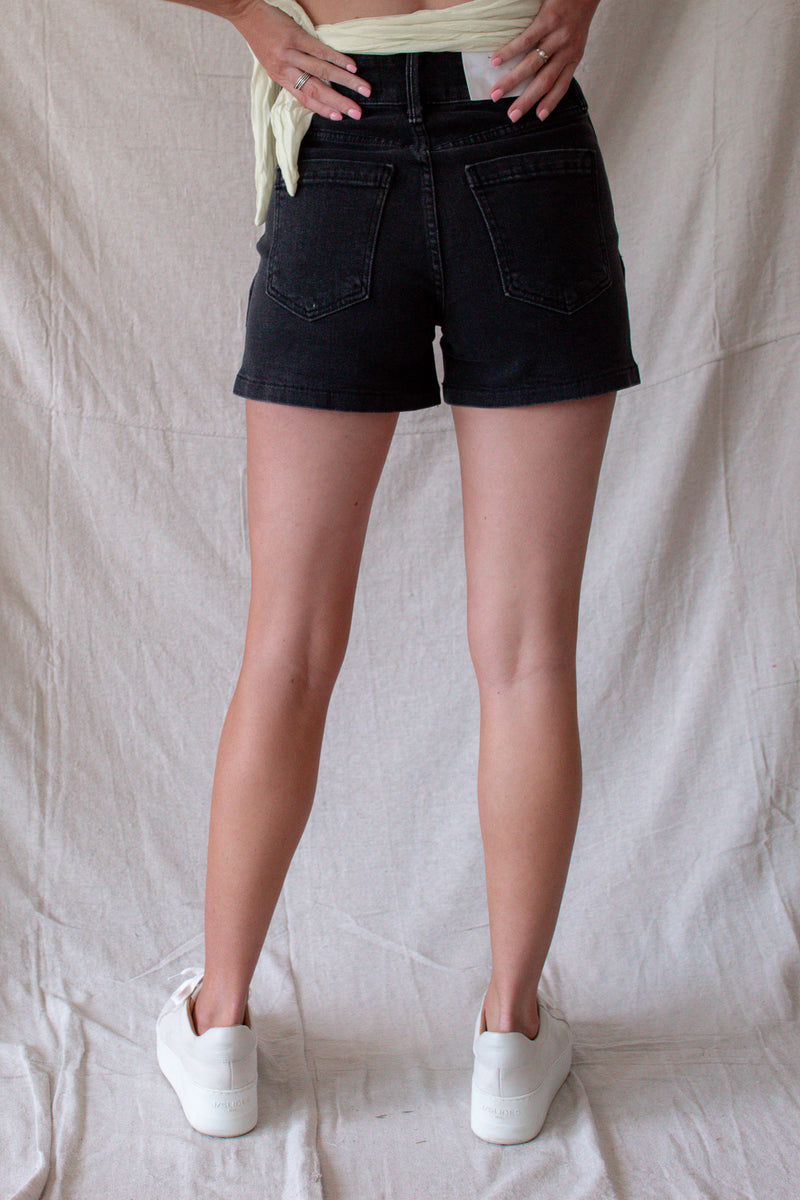 Washed Black Utility Denim Short