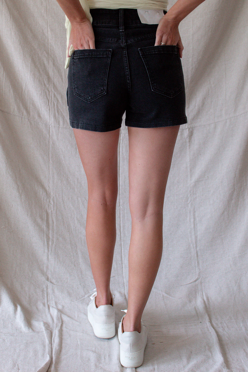 Washed Black Utility Denim Short