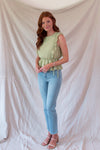 Green Textured Ruffle Sleeve Top