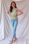 Green Textured Ruffle Sleeve Top