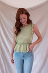 Green Textured Ruffle Sleeve Top