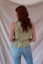 Green Textured Ruffle Sleeve Top