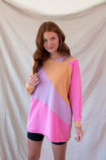 Washed Color Block Cold Shoulder Top