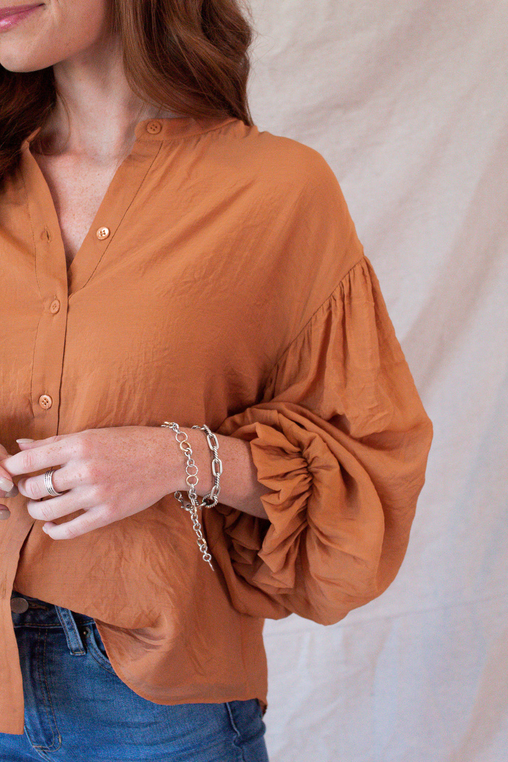 Butterscotch Satin Button Blouse